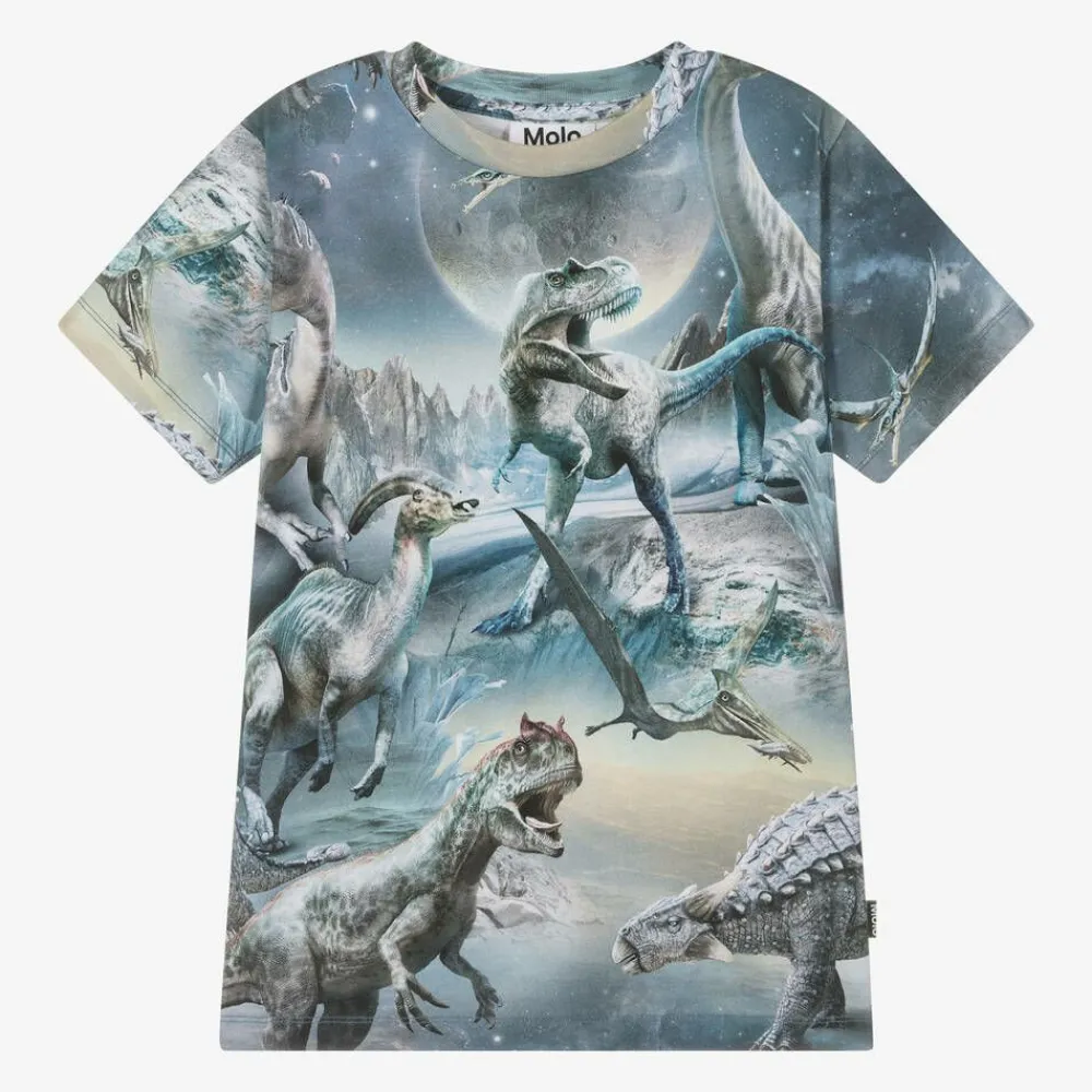 Molo Tops*Boys Blue Cotton Dinosaur Print T-Shirt