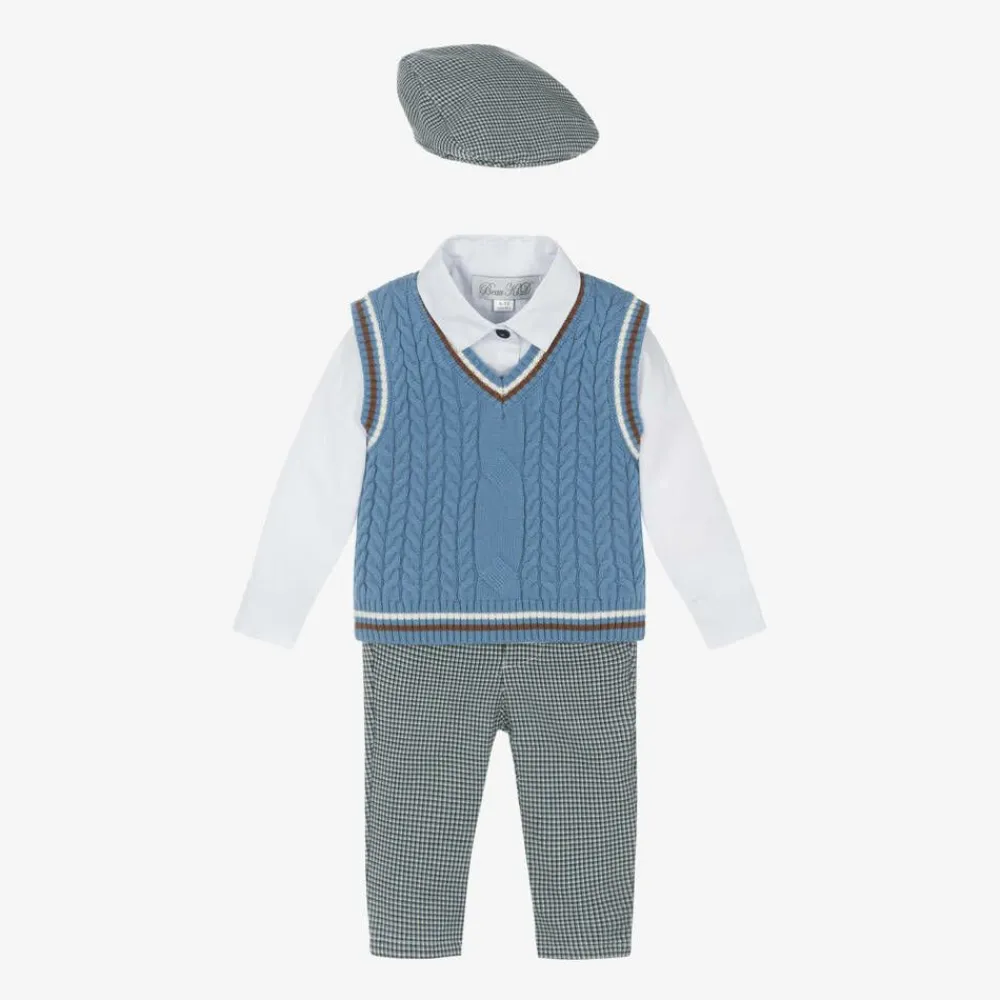 Beau KiD Outfit Sets*Boys Blue Cotton Dogtooth Trouser Set