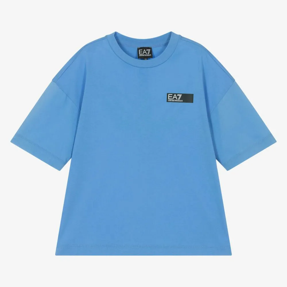 EA7 Emporio Armani Tops*Boys Blue Cotton EA7 Logo T-Shirt