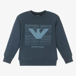 Emporio Armani Tops*Boys Blue Cotton Eagle Logo Sweatshirt