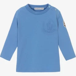 Moncler Enfant Tops*Boys Blue Cotton Embossed Top