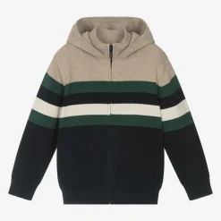 Mayoral Tops*Boys Blue Cotton Knit Striped Zip-Up Top