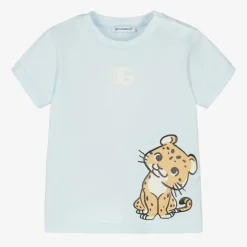 Dolce amp; Gabbana Tops*Boys Blue Cotton Leopard T-Shirt