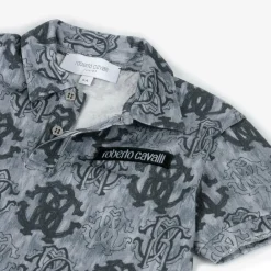 Roberto Cavalli Tops*Boys Blue Cotton Monogram Polo Shirt