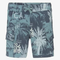 Guess Shorts*Boys Blue Cotton Palm Tree Cargo Shorts