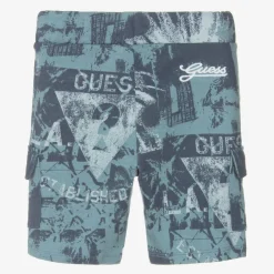Guess Shorts*Boys Blue Cotton Palm Tree Cargo Shorts