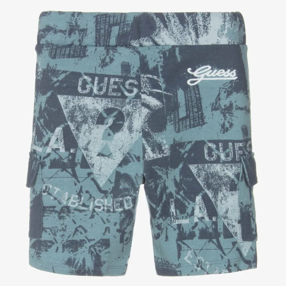 Guess Shorts*Boys Blue Cotton Palm Tree Cargo Shorts