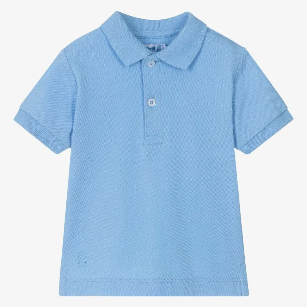 Mayoral Tops*Boys Blue Cotton Piqué Polo Shirt