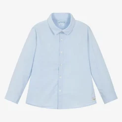 Mayoral Tops*Boys Blue Cotton Shirt