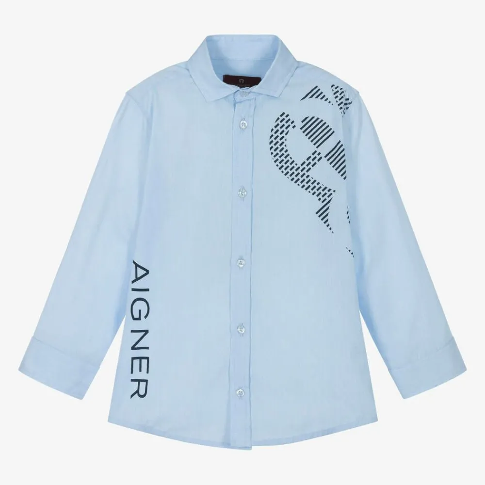 AIGNER Tops*Boys Blue Cotton Shirt