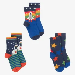 Frugi Socks*Boys Blue Cotton Space Socks (3 Pack)