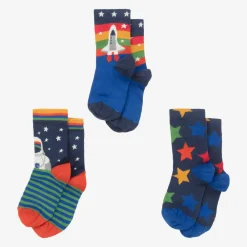 Frugi Socks*Boys Blue Cotton Space Socks (3 Pack)