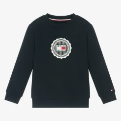 Tommy Hilfiger Tops*Boys Blue Cotton Stamp Logo Sweatshirt