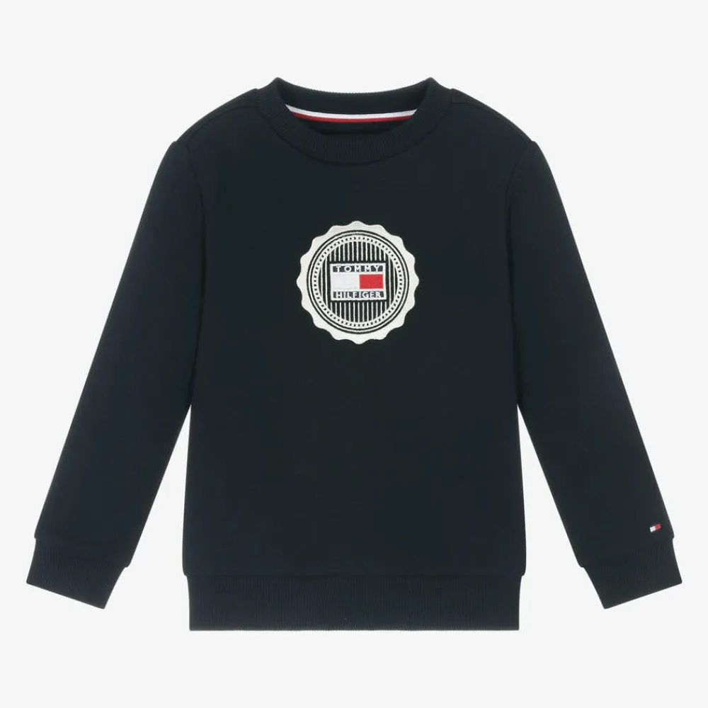 Tommy Hilfiger Tops*Boys Blue Cotton Stamp Logo Sweatshirt