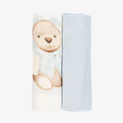 Jamiks Gifts*Boys Blue Cotton Teddy Muslins (2 Pack)