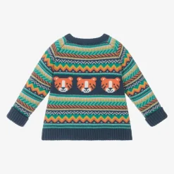 Frugi Tops*Boys Blue Cotton Tiger Fair Isle Sweater