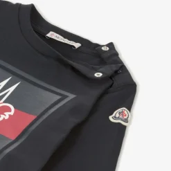 Moncler Enfant Tops*Boys Blue Cotton Tricolour Logo Top