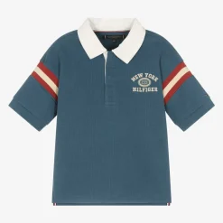 Tommy Hilfiger Tops*Boys Blue Cotton Varsity Logo Rugby Shirt