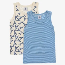 Petit Bateau Underwear*Boys Blue Cotton Vests (2 Pack)