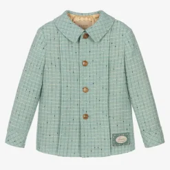 Gucci Coats & Jackets*Boys Blue Damier Wool Check Jacket