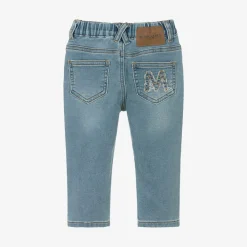 Monnalisa Trousers*Boys Blue Denim Embroidered Bear Jeans