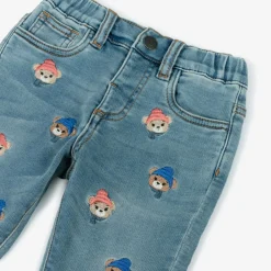 Monnalisa Trousers*Boys Blue Denim Embroidered Bear Jeans