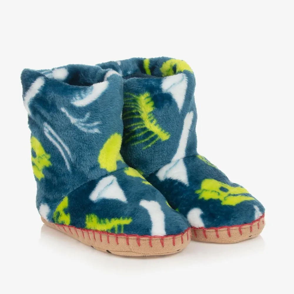 Hatley Slippers|Slippers*Boys Blue Dinosaur Bones Slippers