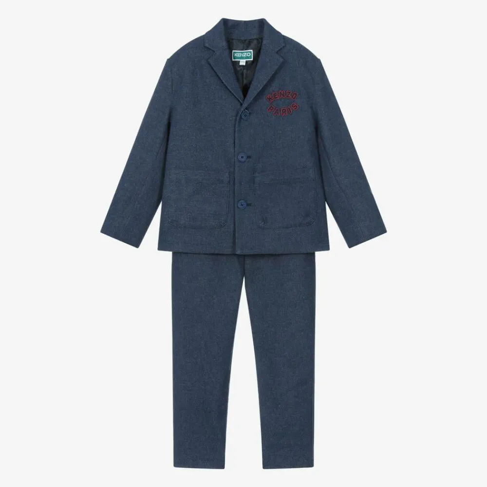 KENZO KIDS Suits*Boys Blue Eiffel Tower Denim Suit