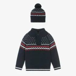 Dr. Kid Tops*Boys Blue Fair Isle Sweater & Hat Set