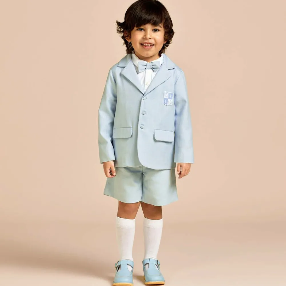 Beatrice amp; George Suits*Boys Blue Herringbone Cotton Shorts Suit