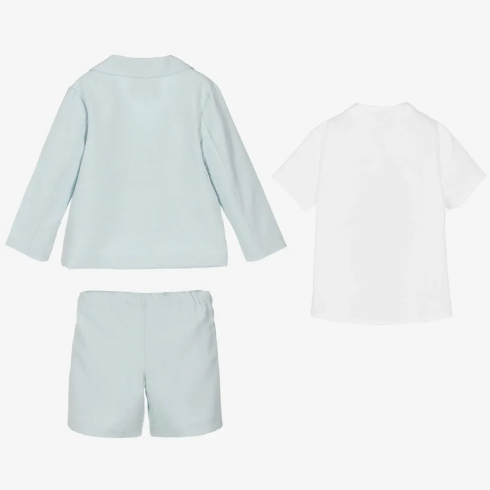 Beatrice amp; George Suits*Boys Blue Herringbone Cotton Shorts Suit