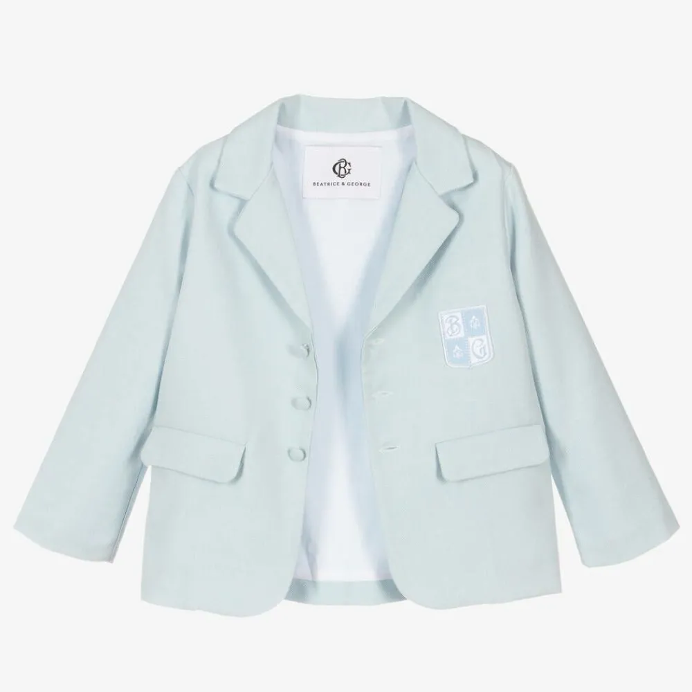 Beatrice amp; George Suits*Boys Blue Herringbone Cotton Shorts Suit