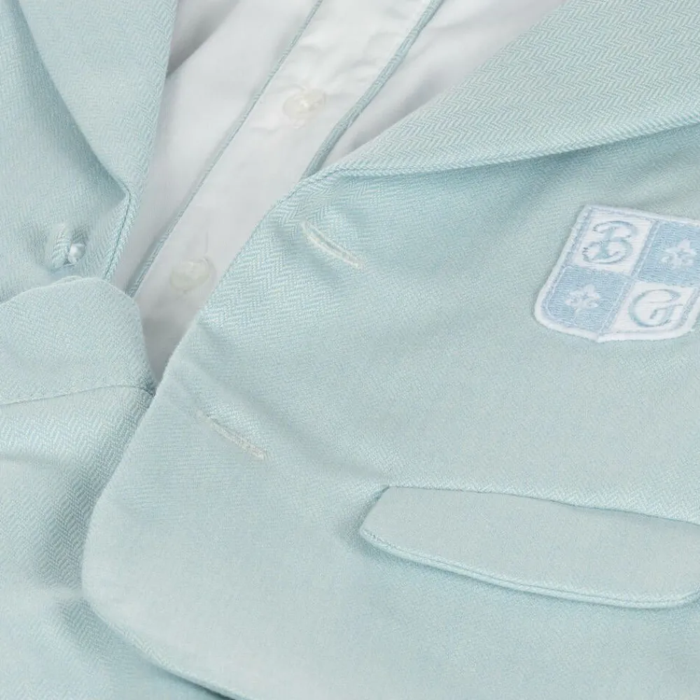 Beatrice amp; George Suits*Boys Blue Herringbone Cotton Shorts Suit