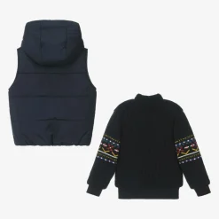 Lapin House Tops*Boys Blue Hooded Gilet & Zip-Up Top 2 in 1