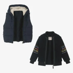 Lapin House Tops*Boys Blue Hooded Gilet & Zip-Up Top 2 in 1