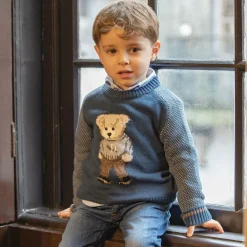 Dr. Kid Tops*Boys Blue Knitted Teddy Bear Sweater