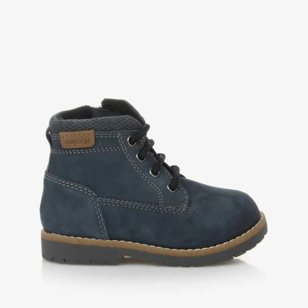 Mayoral Boots|Boots*Boys Blue Leather Lace-Up Boots