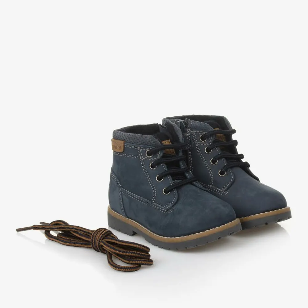 Mayoral Boots|Boots*Boys Blue Leather Lace-Up Boots