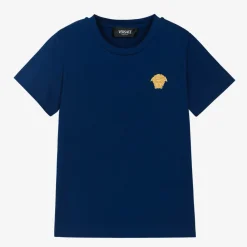 Versace Tops*Boys Blue Medusa Logo Cotton T-Shirt