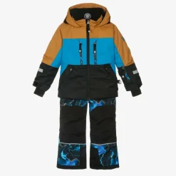 Deux par Deux Snowwear*Boys Blue Storm Print Snowsuit & Snood Set