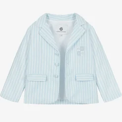 Beatrice amp; George Suits*Boys Blue Stripe Cotton & Linen Shorts Suit