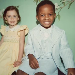 Beatrice amp; George Suits*Boys Blue Stripe Cotton & Linen Shorts Suit