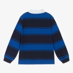 Molo Tops*Boys Blue Stripe Organic Cotton Rugby Shirt OceanBlue