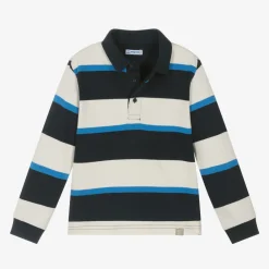 Mayoral Tops*Boys Blue Striped Cotton Polo Shirt