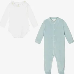 Marie-Chantal Gifts|Babysuits*Boys Blue Velour Angel Wings Babygrow Set