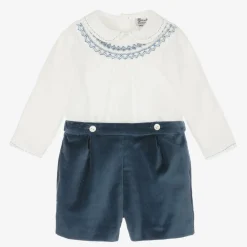 Sarah Louise Outfit Sets|Outfit Sets*Boys Blue Velvet Hand-Smocked Buster Suit