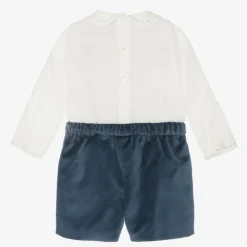 Sarah Louise Outfit Sets|Outfit Sets*Boys Blue Velvet Hand-Smocked Buster Suit