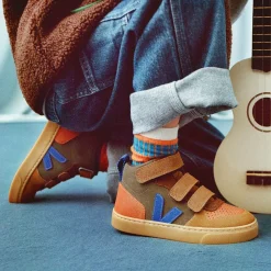 VEJA Trainers*Boys Brown & Blue Suede Leather V-10 Trainers