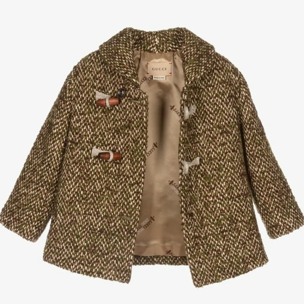 Gucci Coats & Jackets*Boys Brown & Green Wool Coat