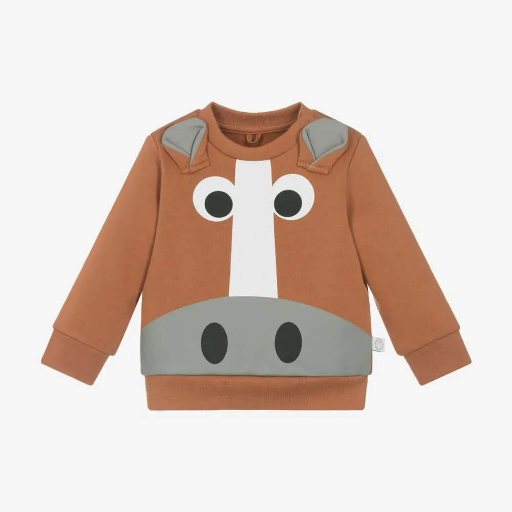 Stella McCartney Kids Tops*Boys Brown Horse Cotton Sweatshirt